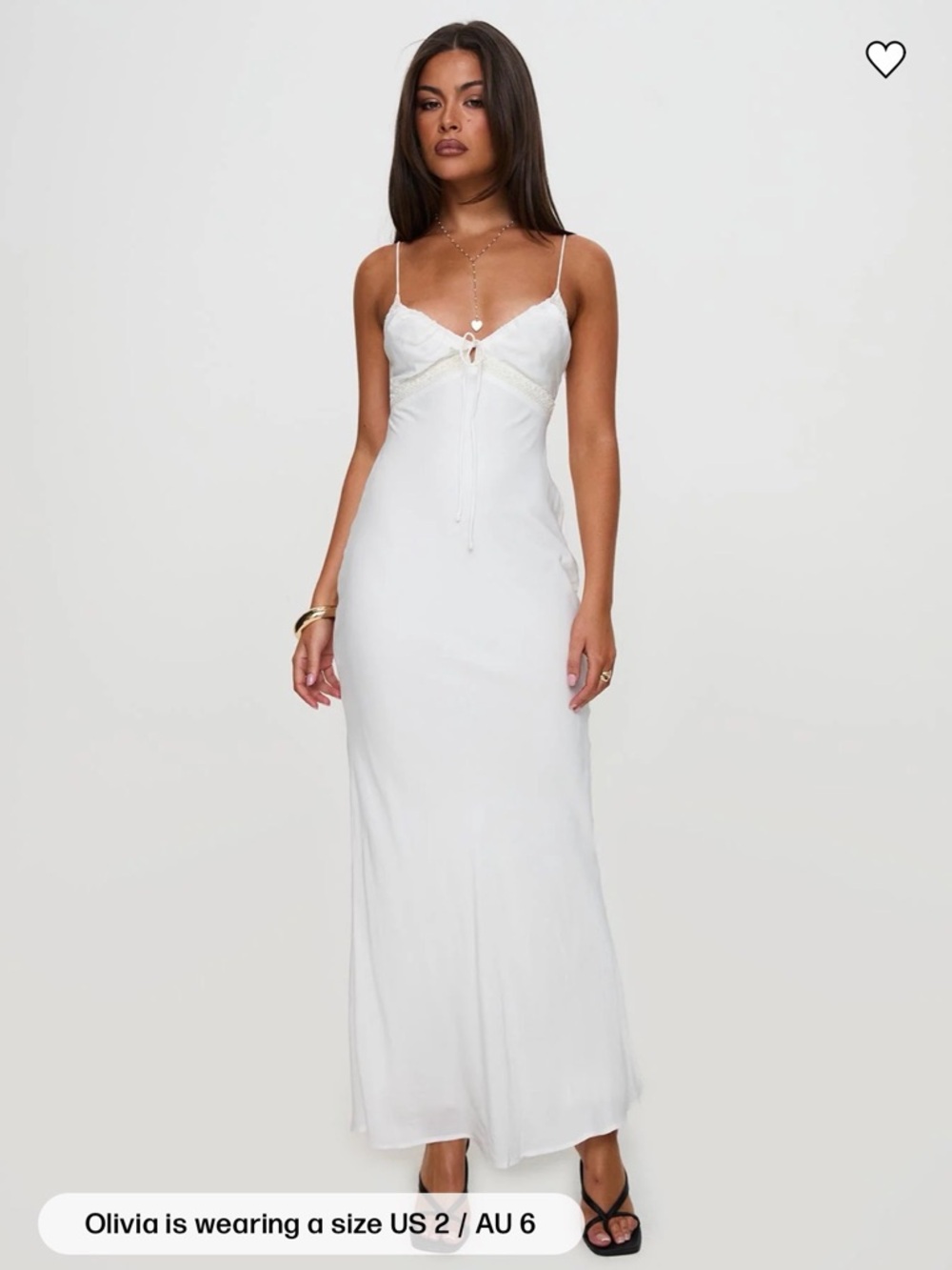 Princess Polly White Lace-Trim Slip Maxi Dress